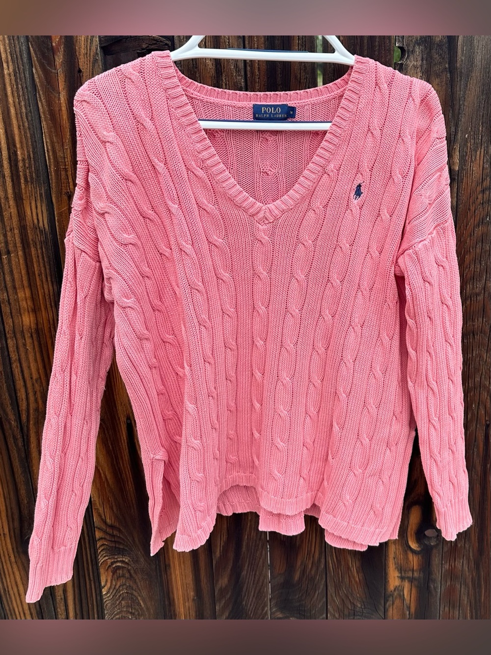 Cute, Polo by Ralph Lauren Coral Pink Cable V-Neck Sweater